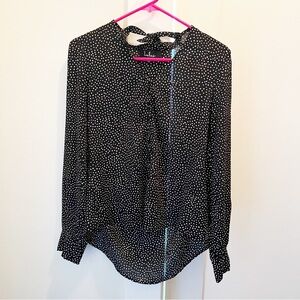 Lulu's Button Down Blouse XS Black White Polka Dot Polyester Long Sleeve‎